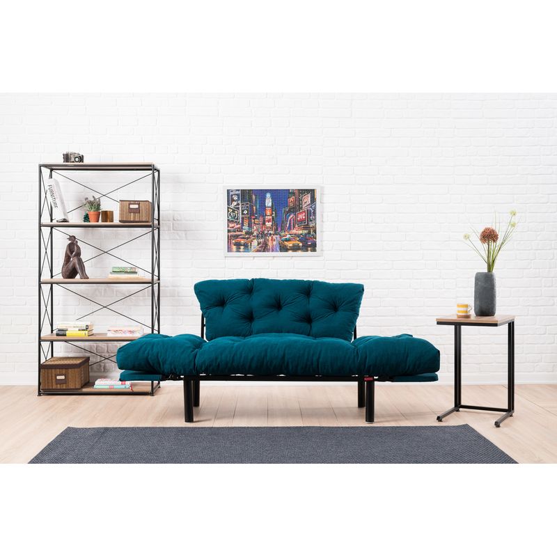 Casa si Gradina - Mobilier - Canapele si coltare - Canapele - Canapea extensibila, Hanah Home, microfibra, albastru petrol, 155x85x70 cm - Infinity.ro