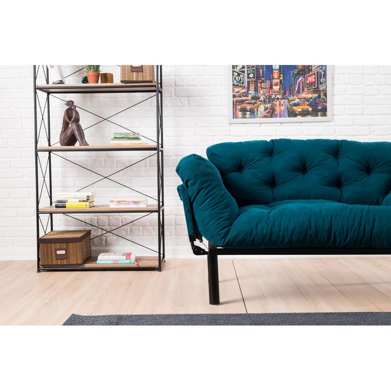 Casa si Gradina - Mobilier - Canapele si coltare - Canapele - Canapea extensibila, Hanah Home, microfibra, albastru petrol, 155x85x70 cm - Infinity.ro