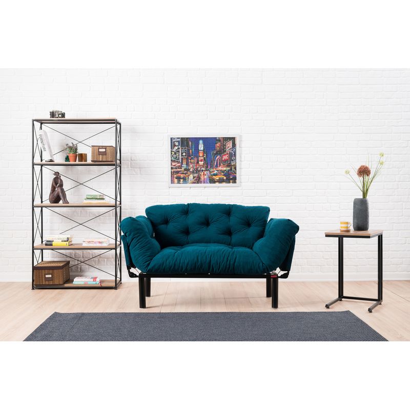 Casa si Gradina - Mobilier - Canapele si coltare - Canapele - Canapea extensibila, Hanah Home, microfibra, albastru petrol, 155x85x70 cm - Infinity.ro