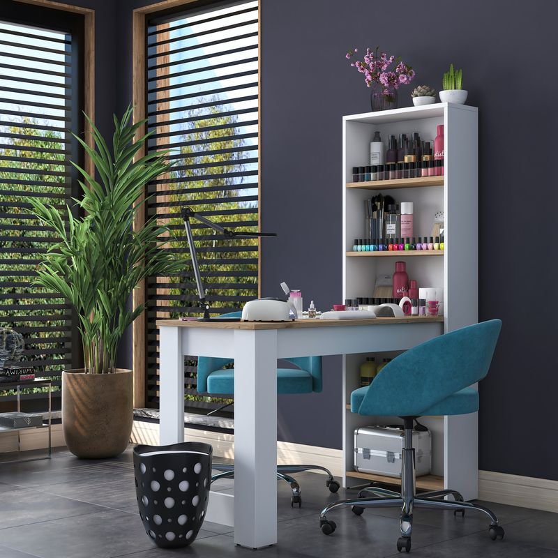 Casa si Gradina - Mobilier - Comode si corpuri - Masute de toaleta - Masa de machiaj, Hanah Home, panou de particule melaminat, nuc alb, 120x53.8x153.6 cm - Infinity.ro