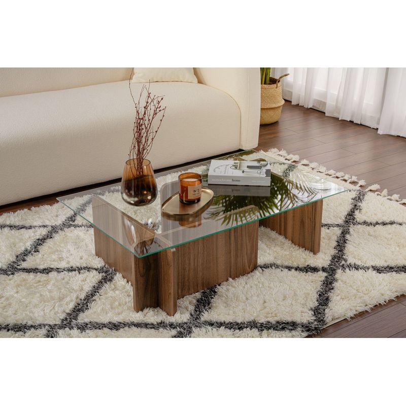 Casa si Gradina - Mobilier - Mese si birouri - Masute de cafea - Masuta de cafea, Hanah Home, sticla calita si pal melaminat, nuc, 105x65x30 cm - Infinity.ro