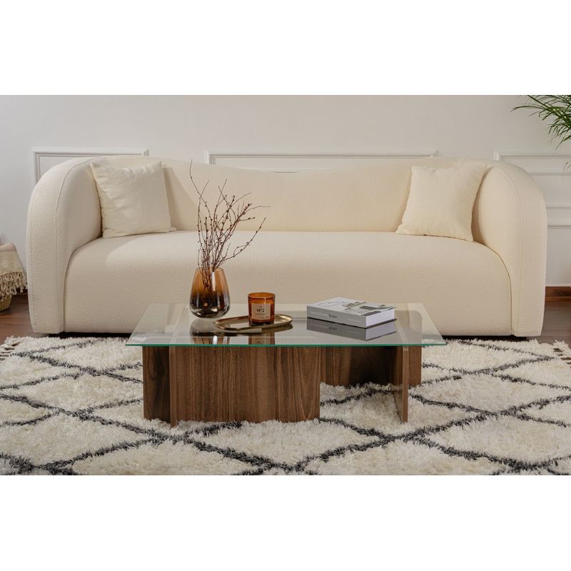 Casa si Gradina - Mobilier - Mese si birouri - Masute de cafea - Masuta de cafea, Hanah Home, sticla calita si pal melaminat, nuc, 105x65x30 cm - Infinity.ro