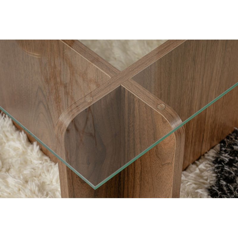 Casa si Gradina - Mobilier - Mese si birouri - Masute de cafea - Masuta de cafea, Hanah Home, sticla calita si pal melaminat, nuc, 105x65x30 cm - Infinity.ro
