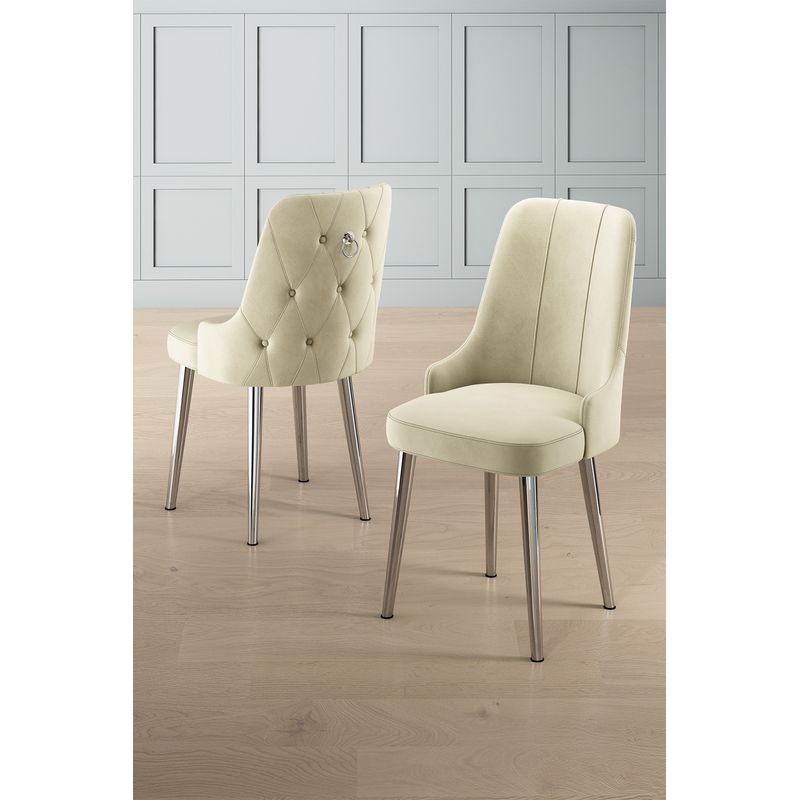 Casa si Gradina - Mobilier - Scaune si fotolii - Scaune - Set scaune, Hanah Home, metal, crem si crom, 46x46x94 cm, 4 bucati - Infinity.ro