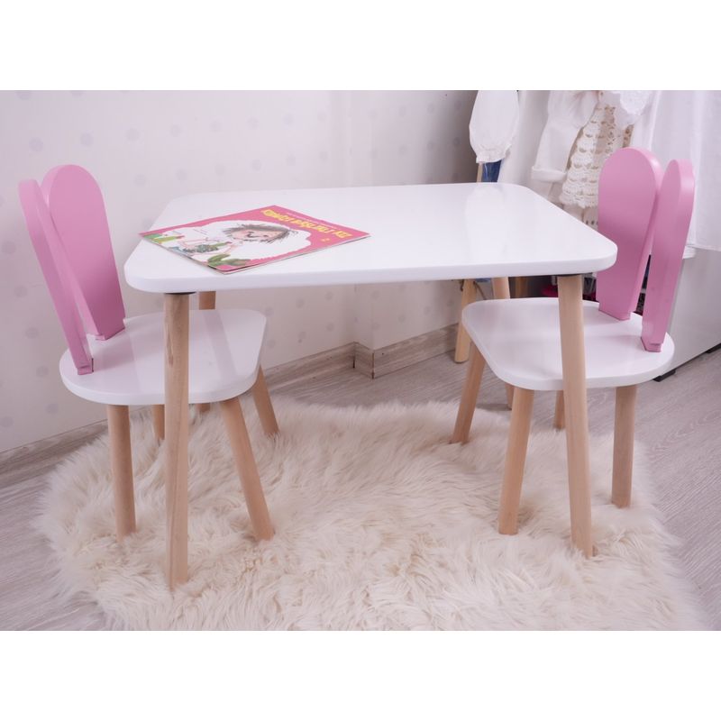 Casa si Gradina - Mobilier - Seturi de mobilier - Seturi mese si scaune - Set masa si scaune pentru copii, Hanah Home, mdf, roz si alb, masa 50x45x60 cm, scaun 30x25x30 cm, 517BMB1103 - Infinity.ro