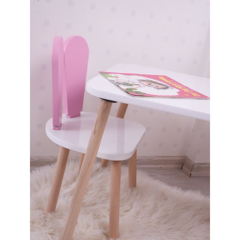 Casa si Gradina - Mobilier - Seturi de mobilier - Seturi mese si scaune - Set masa si scaune pentru copii, Hanah Home, mdf, roz si alb, masa 50x45x60 cm, scaun 30x25x30 cm, 517BMB1103 - Infinity.ro