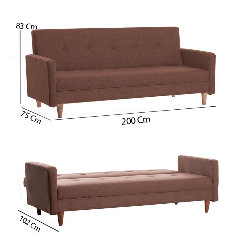 Casa si Gradina - Mobilier - Canapele si coltare - Canapele - Canapea extensibila 3 locuri, Atelier Del Sofa, cadru metalic, stofa poliester, maro, 200x83x75 cm - Infinity.ro