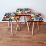 Casa si Gradina - Mobilier - Mese si birouri - Masute de cafea - Set masute de cafea, Hanah Home, mdf, multicolor, 3 piese, picioare lemn fag - Infinity.ro