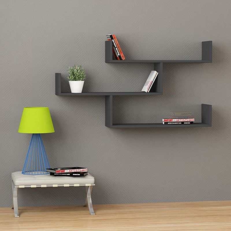 Casa si Gradina - Mobilier - Biblioteci si rafturi - Etajere - Etajera de perete, Hanah Home, PAL melaminat, antracit, 120x67x22 cm - Infinity.ro