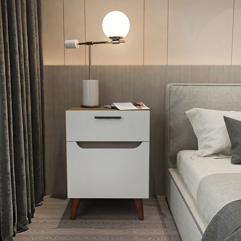 Casa si Gradina - Mobilier - Comode si corpuri - Noptiere - Noptiera, Hanah Home, pal melaminat, alb si stejar, 45x36.8x63 cm - Infinity.ro