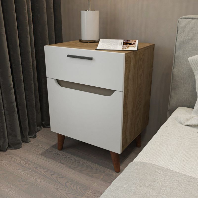 Casa si Gradina - Mobilier - Comode si corpuri - Noptiere - Noptiera, Hanah Home, pal melaminat, alb si stejar, 45x36.8x63 cm - Infinity.ro