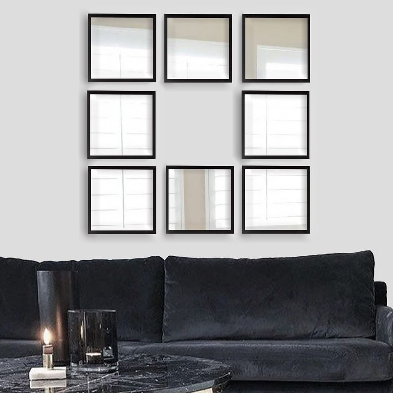 Casa si Gradina - Decoratiuni - Oglinzi - Set oglinzi, Wallxpert, sticla, rama plastic laminat, argintiu si negru, 24x24 cm, 8 piese, 365LAR1169 - Infinity.ro