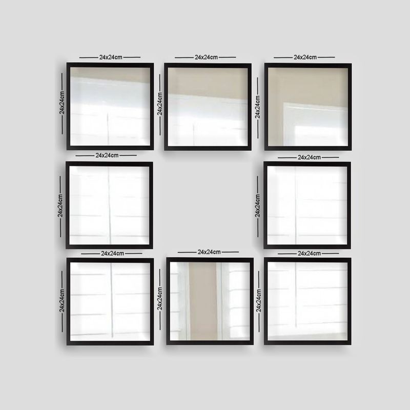 Casa si Gradina - Decoratiuni - Oglinzi - Set oglinzi, Wallxpert, sticla, rama plastic laminat, argintiu si negru, 24x24 cm, 8 piese, 365LAR1169 - Infinity.ro