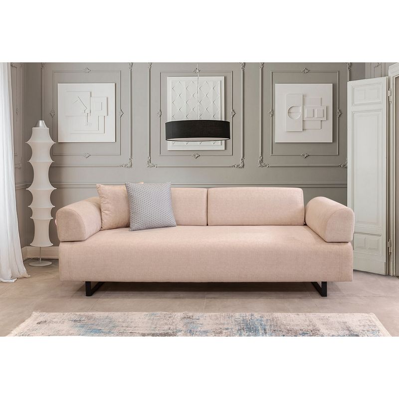 Casa si Gradina - Mobilier - Canapele si coltare - Canapele - Canapea extensibila 3 locuri, Hanah Home, cadru lemn fag, bej, 220x90x80 cm - Infinity.ro