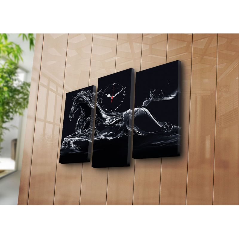 Casa si Gradina - Decoratiuni - Ceasuri - Ceas decorativ de perete, Wallxpert, panza piele de caprioara, multicolor, 66x45 cm, set 3 piese - Infinity.ro