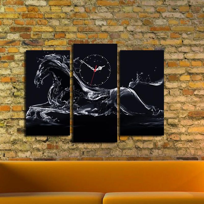 Casa si Gradina - Decoratiuni - Ceasuri - Ceas decorativ de perete, Wallxpert, panza piele de caprioara, multicolor, 66x45 cm, set 3 piese - Infinity.ro