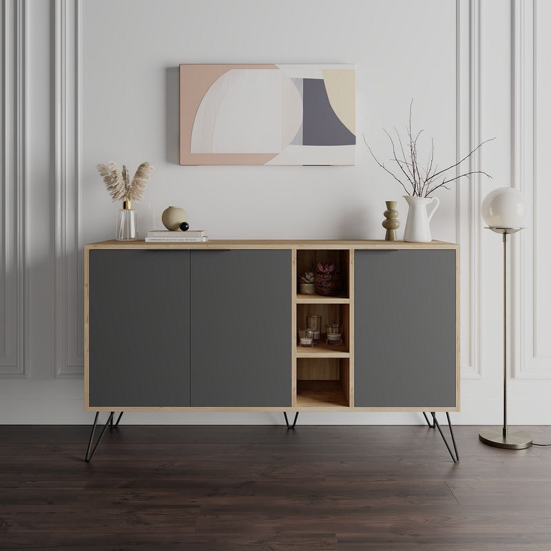 Casa si Gradina - Mobilier - Comode si corpuri - Console - Consola, Hanah Home, pal melaminat, stejar si antracit, 142x35,6x83 cm - Infinity.ro