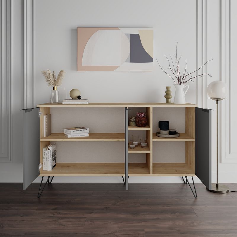 Casa si Gradina - Mobilier - Comode si corpuri - Console - Consola, Hanah Home, pal melaminat, stejar si antracit, 142x35,6x83 cm - Infinity.ro
