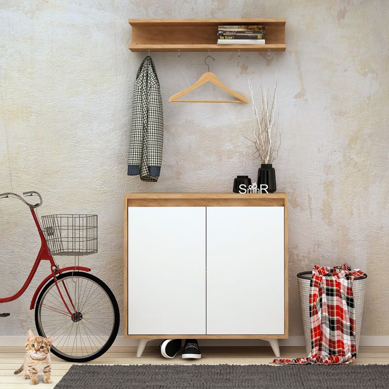 Casa si Gradina - Mobilier - Organizare si depozitare - Cuiere - Cuier hol, Hanah Home, pal melaminat, stejar si alb, 80x35x100 cm - Infinity.ro