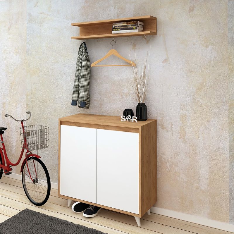Casa si Gradina - Mobilier - Organizare si depozitare - Cuiere - Cuier hol, Hanah Home, pal melaminat, stejar si alb, 80x35x100 cm - Infinity.ro