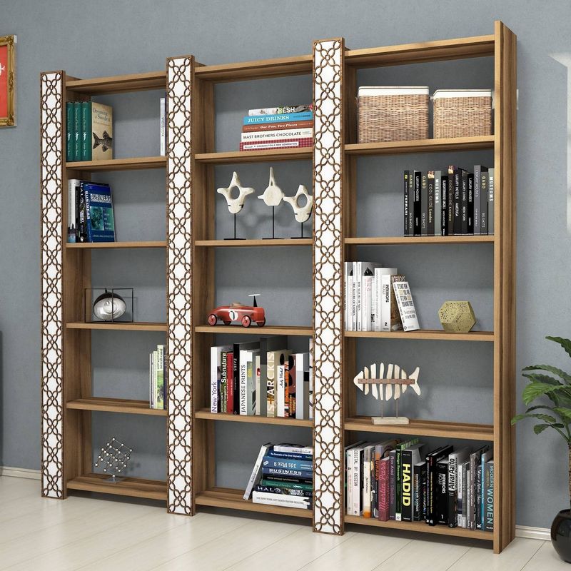 Casa si Gradina - Mobilier - Biblioteci si rafturi - Biblioteci - Biblioteca, Hanah Home, pal melaminat, nuc si alb, 184.6x24.2x170 cm - Infinity.ro