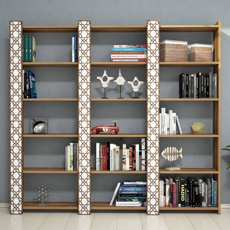 Casa si Gradina - Mobilier - Biblioteci si rafturi - Biblioteci - Biblioteca, Hanah Home, pal melaminat, nuc si alb, 184.6x24.2x170 cm - Infinity.ro