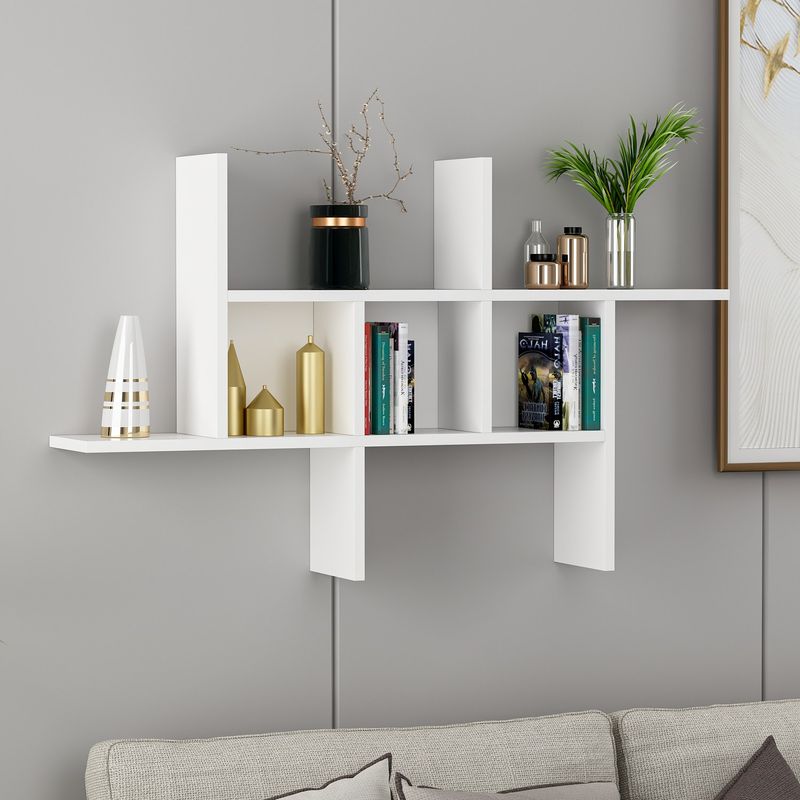 Casa si Gradina - Mobilier - Biblioteci si rafturi - Rafturi - Raft de perete, Hanah Home, panou de particule acoperit cu melamina, alb, 68x20x113 cm - Infinity.ro