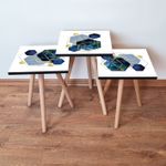Casa si Gradina - Mobilier - Mese si birouri - Masute de cafea - Set masute de cafea, Hanah Home, mdf, alb si albastru marin, 35x35x52 cm - Infinity.ro