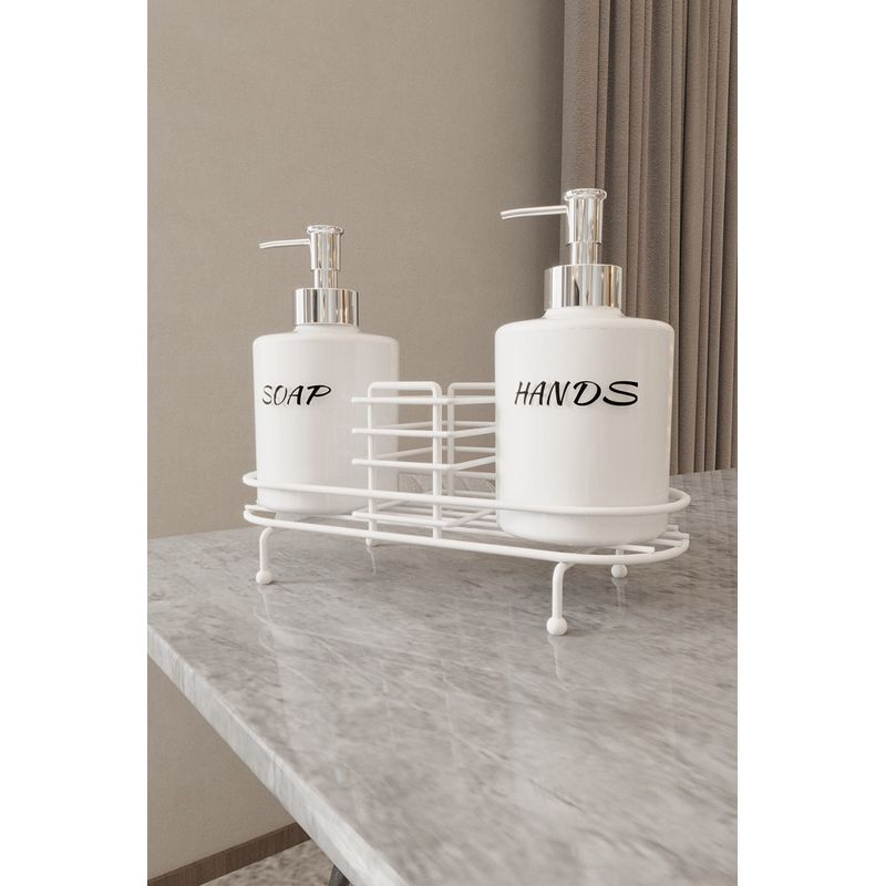 Casa si Gradina - Sanitare - Suporturi si accesorii baie - Dispensere - Dispenser sapun, Hermia, metal, alb, 24x38x40 cm - Infinity.ro