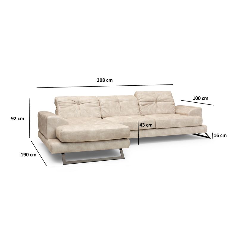Casa si Gradina - Mobilier - Canapele si coltare - Coltare - Coltar, Hanah Home, lemn fag si pal, bej, 190x308x100 cm - Infinity.ro