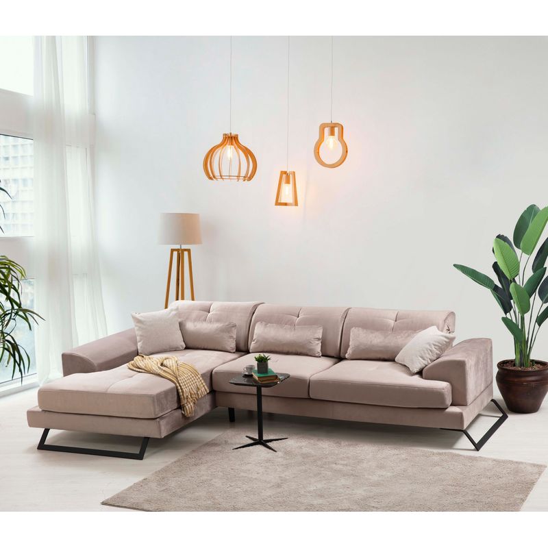 Casa si Gradina - Mobilier - Canapele si coltare - Coltare - Coltar, Hanah Home, lemn fag si pal, bej, 190x308x100 cm - Infinity.ro