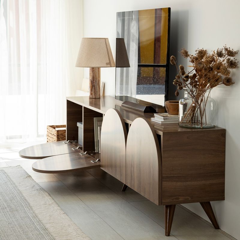 Casa si Gradina - Mobilier - Comode si corpuri - Comode - Comoda tv, Hanah Home, pal melaminat, nuc, 180x35x45 cm, 552NOS2430 - Infinity.ro
