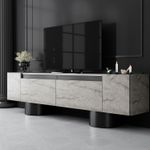 Casa si Gradina - Mobilier - Comode si corpuri - Comode - Comoda tv, Hanah Home, pal melaminat, travertin si negru, 180x50x30 cm, 618BLY1268 - Infinity.ro