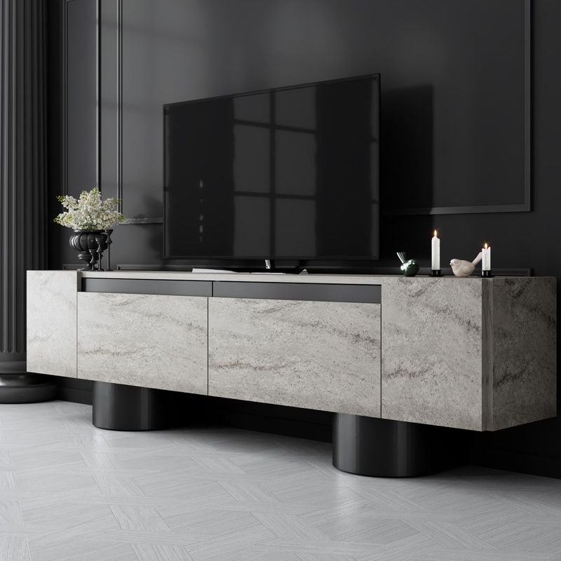 Casa si Gradina - Mobilier - Comode si corpuri - Comode - Comoda tv, Hanah Home, pal melaminat, travertin si negru, 180x50x30 cm, 618BLY1268 - Infinity.ro