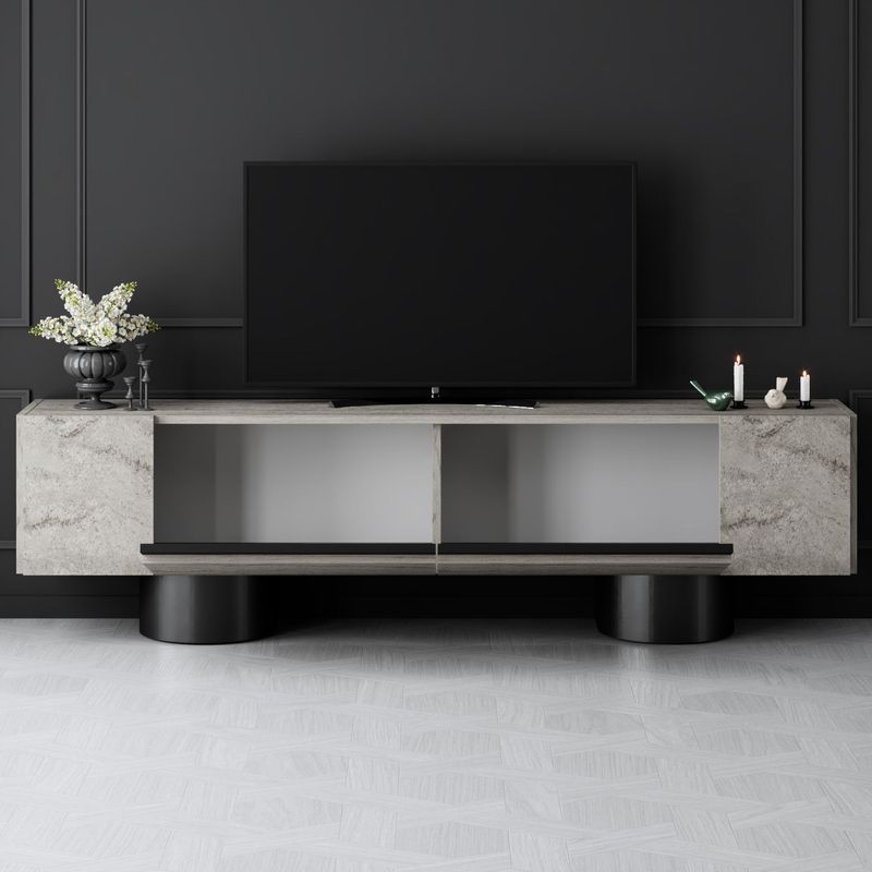 Casa si Gradina - Mobilier - Comode si corpuri - Comode - Comoda tv, Hanah Home, pal melaminat, travertin si negru, 180x50x30 cm, 618BLY1268 - Infinity.ro