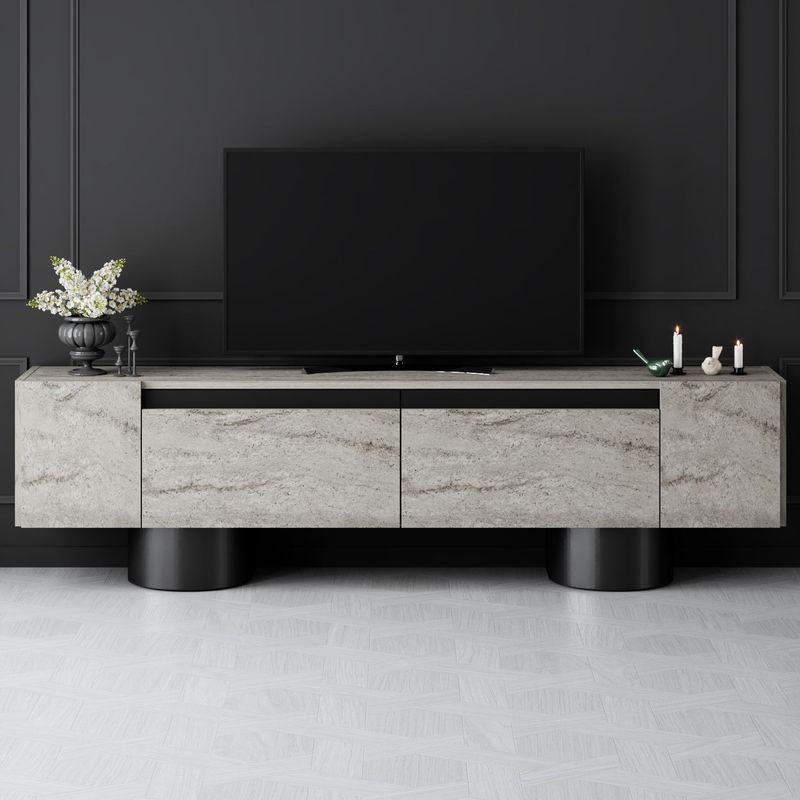 Casa si Gradina - Mobilier - Comode si corpuri - Comode - Comoda tv, Hanah Home, pal melaminat, travertin si negru, 180x50x30 cm, 618BLY1268 - Infinity.ro