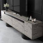 Casa si Gradina - Mobilier - Comode si corpuri - Comode - Comoda tv, Hanah Home, pal melaminat, travertin si negru, 180x50x30 cm, 618BLY1268 - Infinity.ro