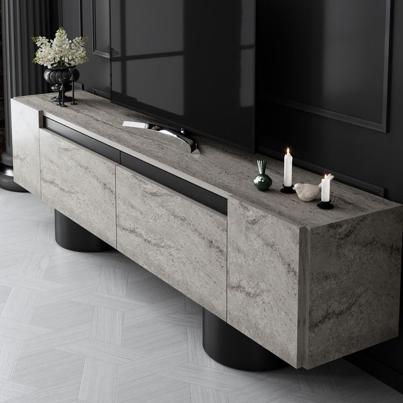 Casa si Gradina - Mobilier - Comode si corpuri - Comode - Comoda tv, Hanah Home, pal melaminat, travertin si negru, 180x50x30 cm, 618BLY1268 - Infinity.ro