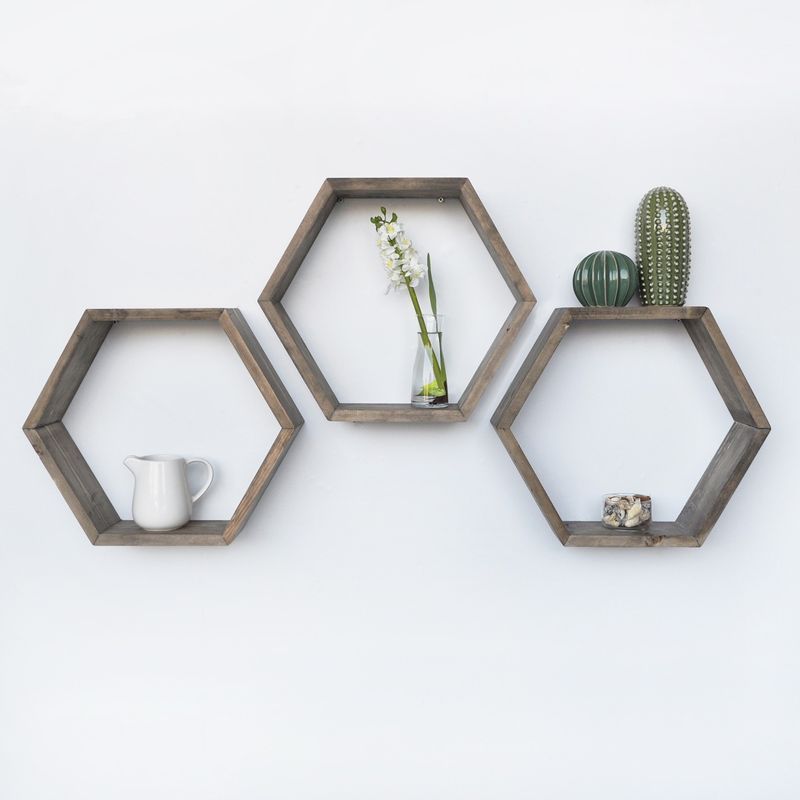Casa si Gradina - Mobilier - Biblioteci si rafturi - Etajere - Etajera de perete, Hanah Home, lemn de molid, nuc, 40x40x10 cm, set 3 bucati - Infinity.ro