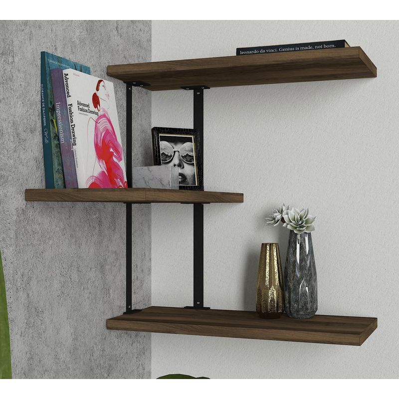 Casa si Gradina - Mobilier - Biblioteci si rafturi - Rafturi - Raft de perete, Hanah Home, panou de particule melaminat, nuc si negru, 45x20x47.4 cm - Infinity.ro