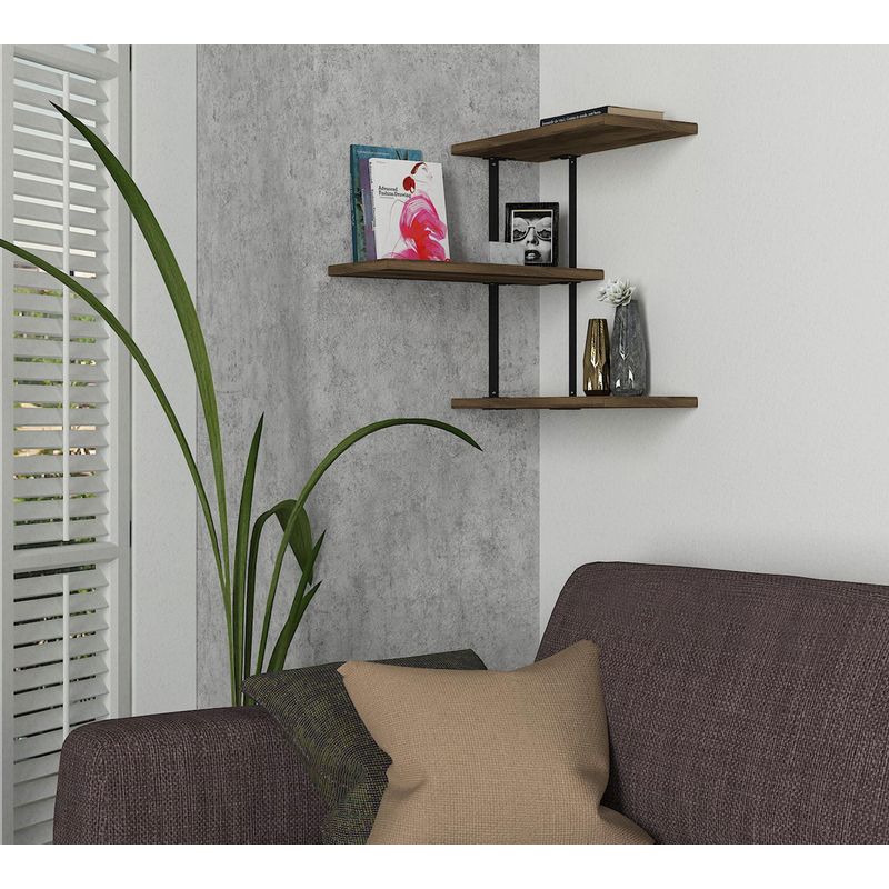 Casa si Gradina - Mobilier - Biblioteci si rafturi - Rafturi - Raft de perete, Hanah Home, panou de particule melaminat, nuc si negru, 45x20x47.4 cm - Infinity.ro