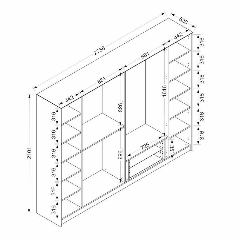 Casa si Gradina - Mobilier - Dulapuri si sifoniere - Sifoniere - Sifonier, Hanah Home, pal melaminat, alb negru, 270x52x210 cm, 506MNR2733 - Infinity.ro