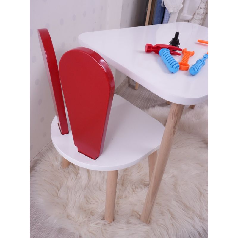 Casa si Gradina - Mobilier - Seturi de mobilier - Seturi mese si scaune - Set masa si scaune copii, Hanah Home, mdf, picioare lemn fag, rosu si alb, masa 50x45x60 cm, scaun 30x25x30 cm - Infinity.ro