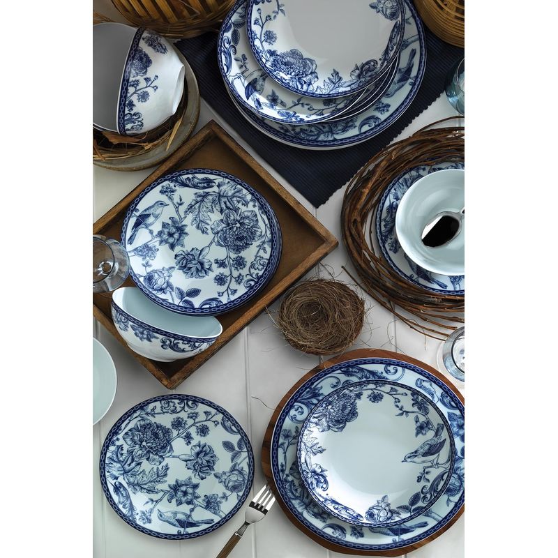 Casa si Gradina - Bucatarie si vesela - Vesela si tacamuri - Servicii de masa - Set de masa 24 piese, Hermia, portelan, albastru si alb - Infinity.ro