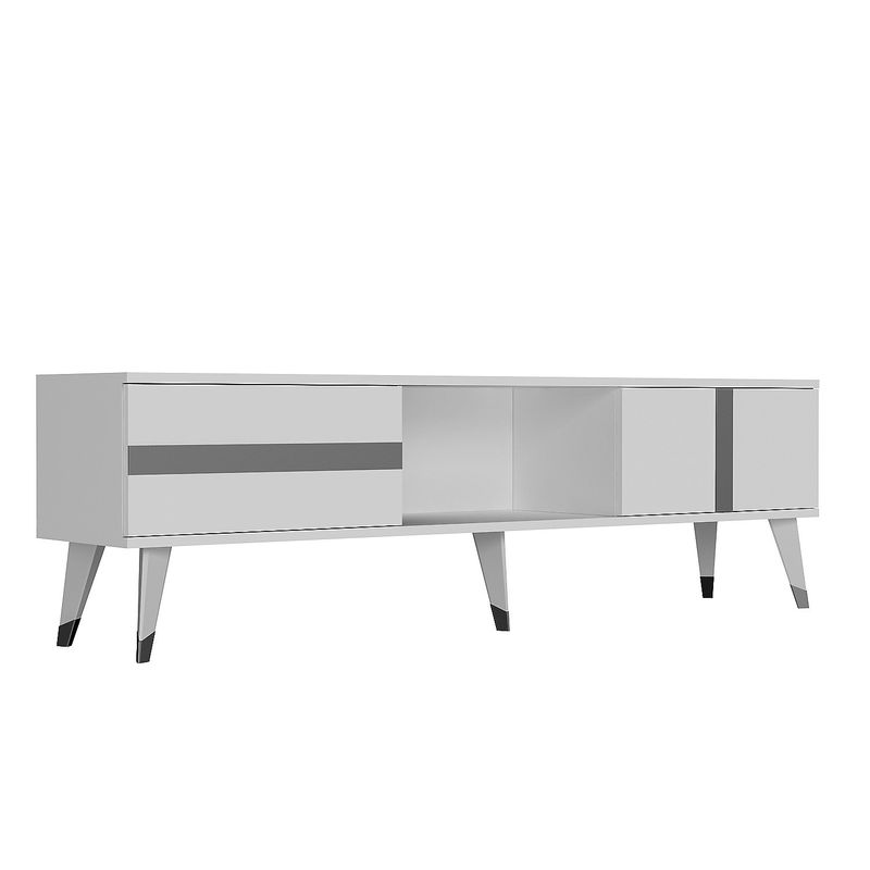 Casa si Gradina - Mobilier - Comode si corpuri - Comode - Comoda tv, Hanah Home, pal melaminat, alb si argintiu, 150x50x29.6 cm - Infinity.ro