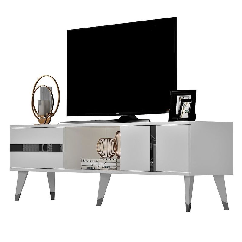 Casa si Gradina - Mobilier - Comode si corpuri - Comode - Comoda tv, Hanah Home, pal melaminat, alb si argintiu, 150x50x29.6 cm - Infinity.ro