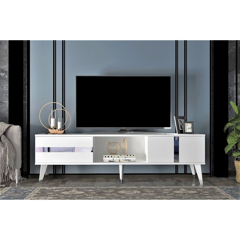 Casa si Gradina - Mobilier - Comode si corpuri - Comode - Comoda tv, Hanah Home, pal melaminat, alb si argintiu, 150x50x29.6 cm - Infinity.ro