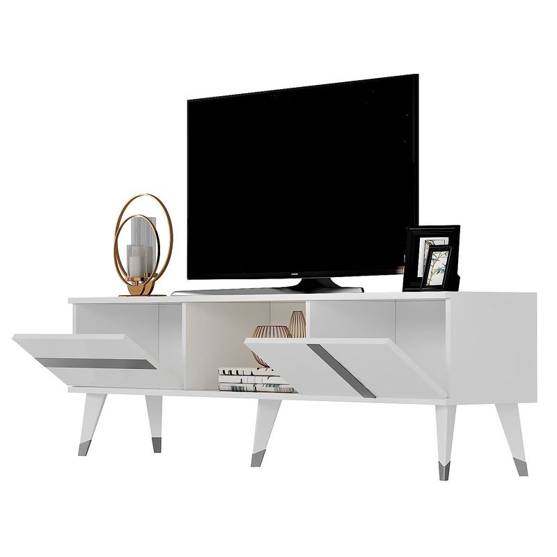 Casa si Gradina - Mobilier - Comode si corpuri - Comode - Comoda tv, Hanah Home, pal melaminat, alb si argintiu, 150x50x29.6 cm - Infinity.ro