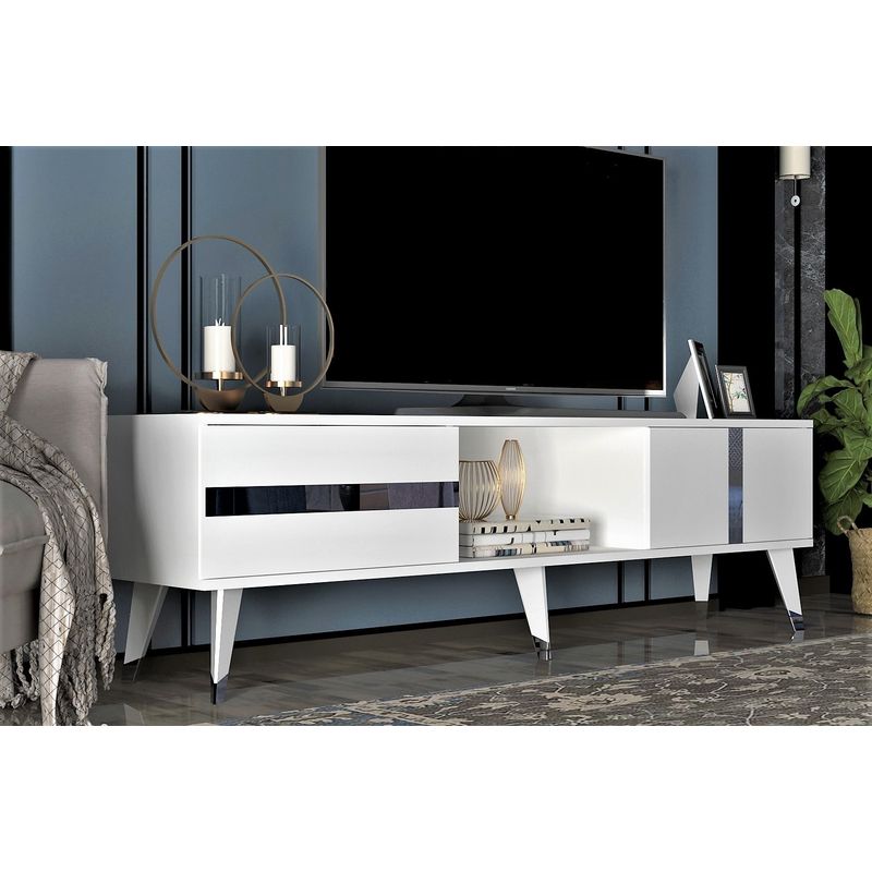 Casa si Gradina - Mobilier - Comode si corpuri - Comode - Comoda tv, Hanah Home, pal melaminat, alb si argintiu, 150x50x29.6 cm - Infinity.ro