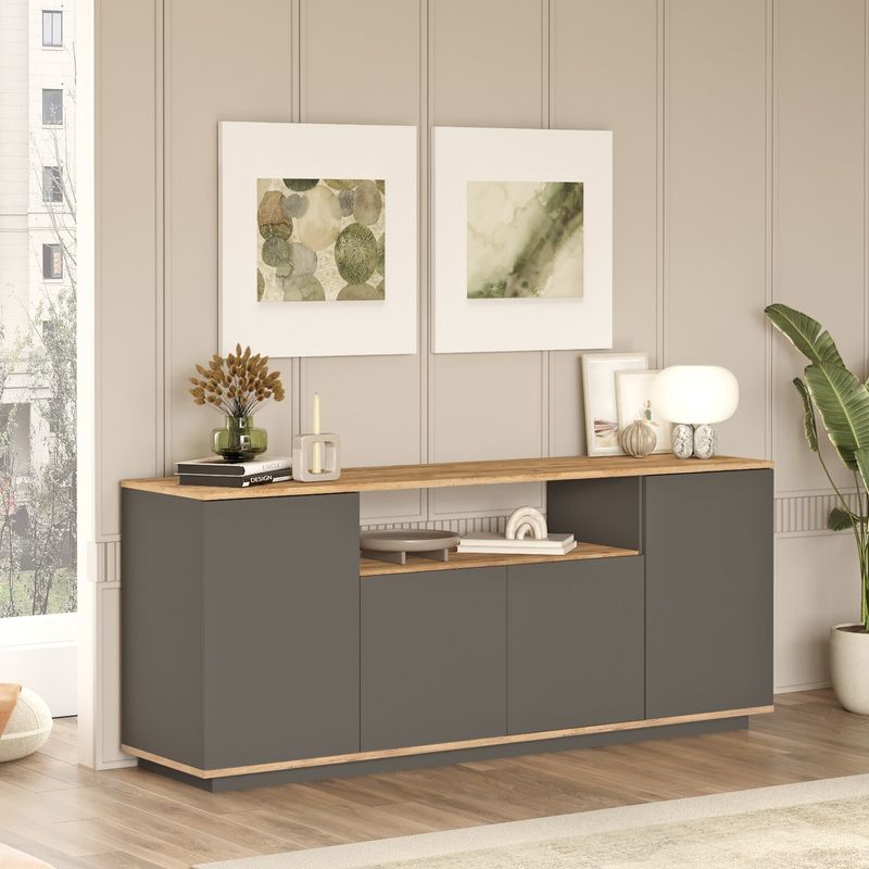 Casa si Gradina - Mobilier - Comode si corpuri - Console - Consola, Hanah Home, pal melaminat, pin atlantic şi antracit, 180x44.5x75 cm - Infinity.ro
